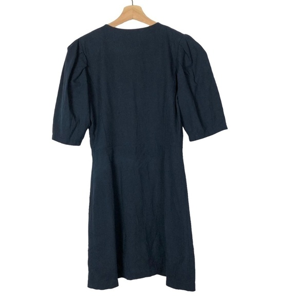 Pixie Market Navy Blue Linen Button Down Short Sleeve Mini Dress S - Picture 2 of 3